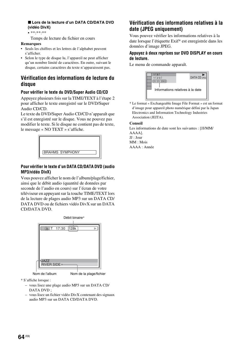 Vérification des informations de lecture du disque | Sony TAV-L1 User Manual | Page 152 / 383