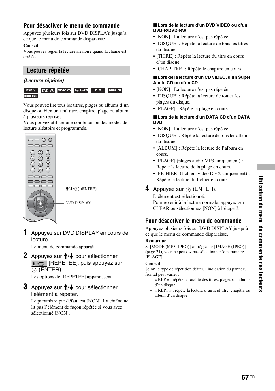 Lecture répétée, Lecture répétée) | Sony TAV-L1 User Manual | Page 155 / 383