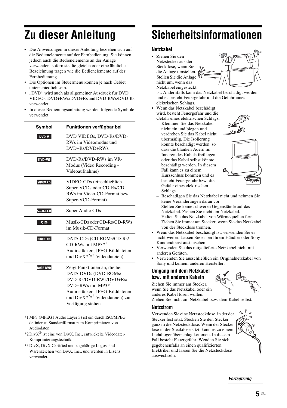 Zu dieser anleitung, Sicherheitsinformationen | Sony TAV-L1 User Manual | Page 191 / 383