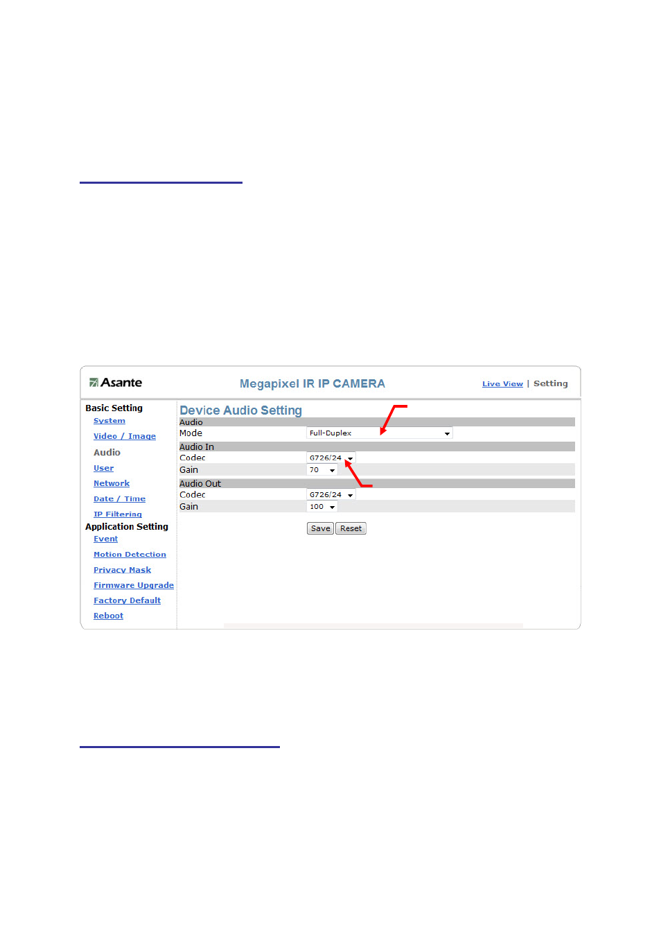 Basic setting > audio, Basic setting > user(user), Audio | User(user) | Asante Technologies Voyager II User Manual | Page 43 / 94