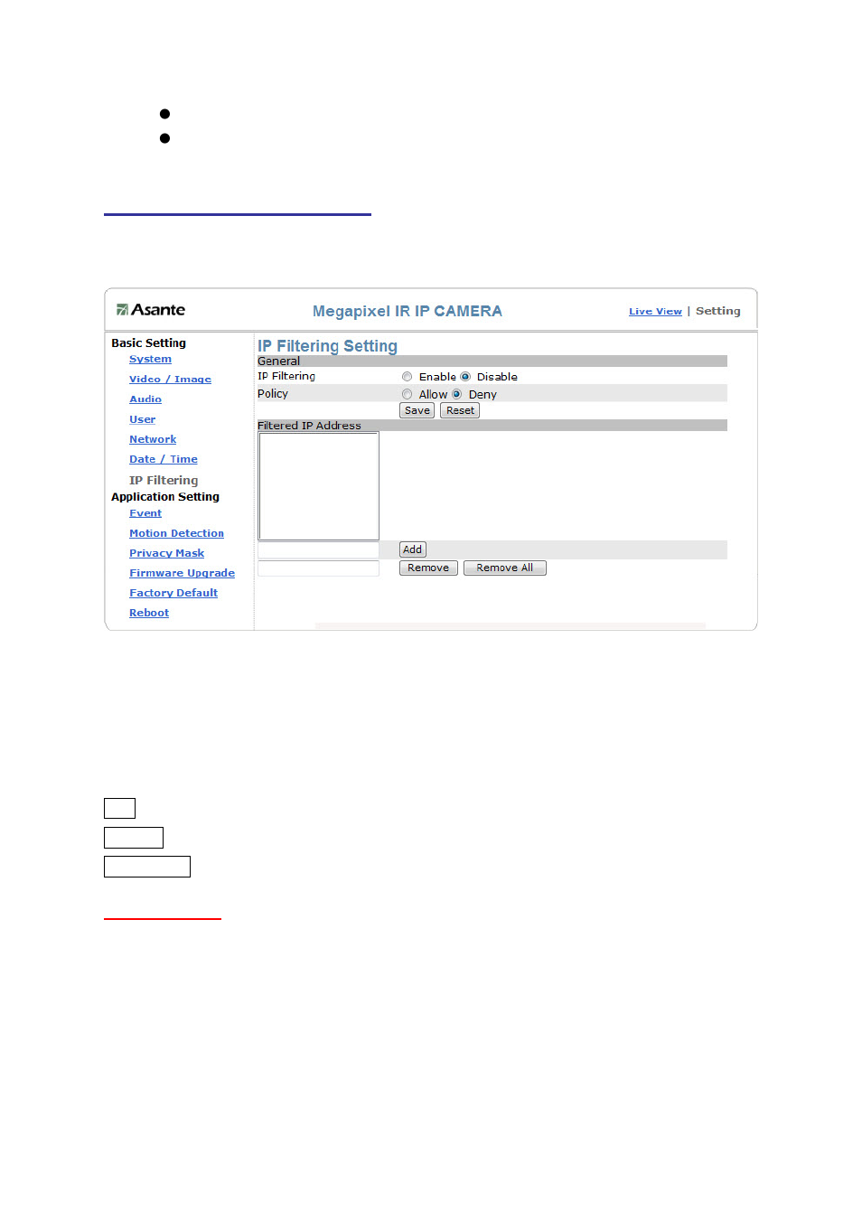 Basic setting > ip filtering, Ip filtering, Basic setting > ip filter > general | Asante Technologies Voyager II User Manual | Page 69 / 94