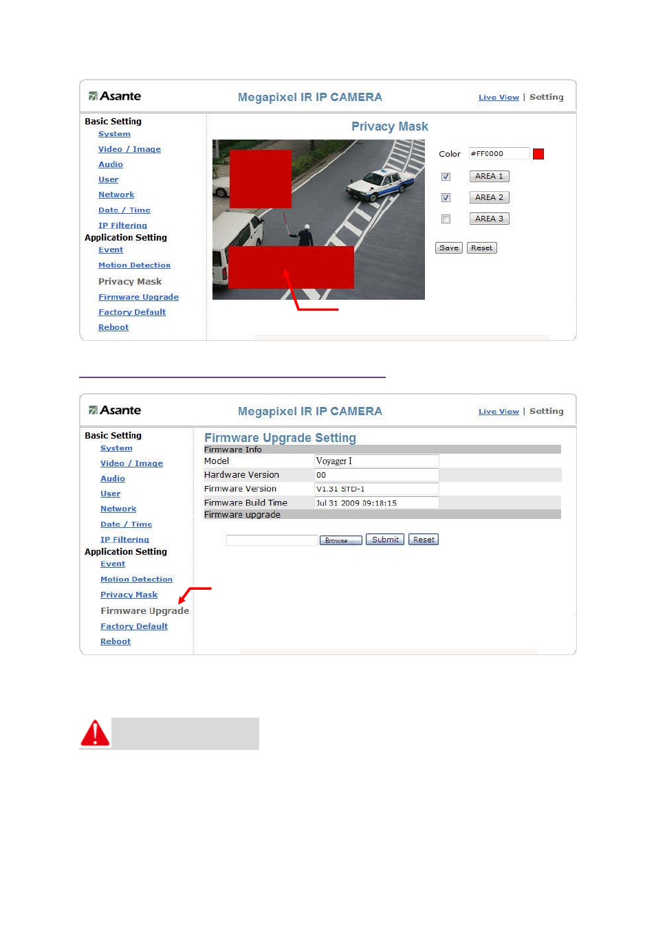 Application setting > firmware upgrade, Firmware upgrade | Asante Technologies Voyager II User Manual | Page 81 / 94
