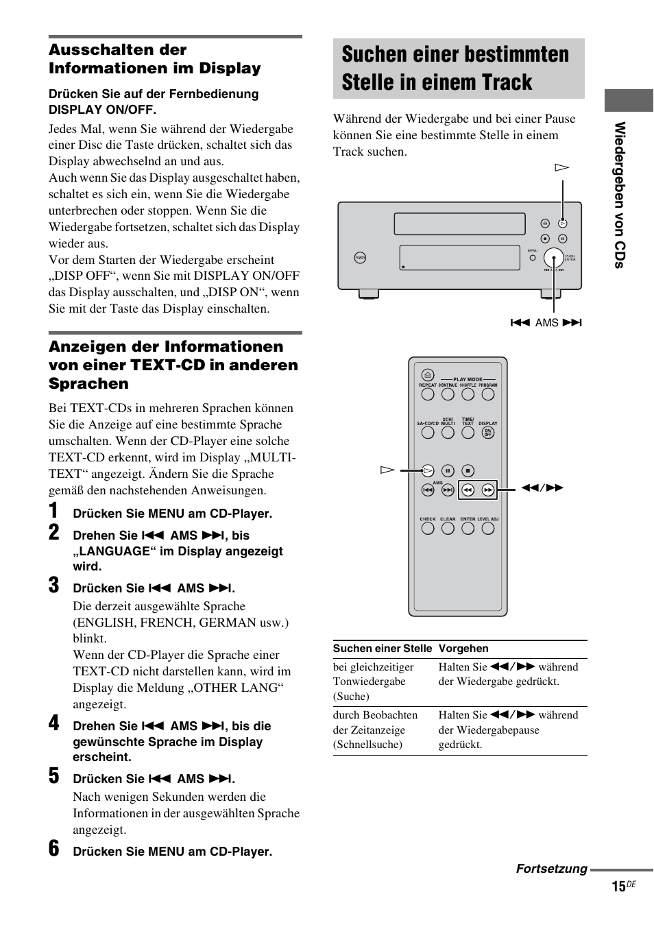 Suchen einer bestimmten stelle in einem track | Sony SCD-X501ES User Manual | Page 103 / 120