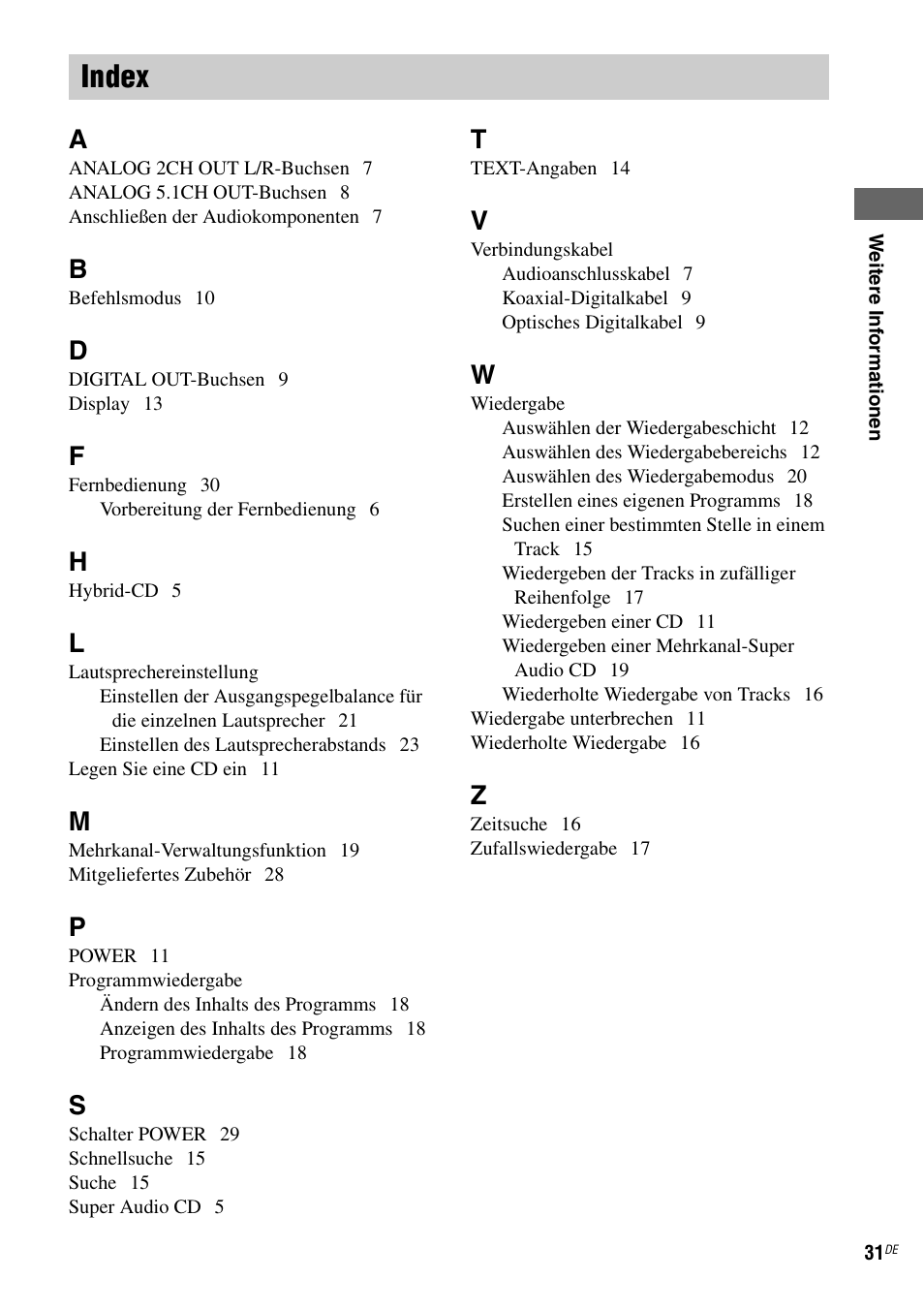 Index | Sony SCD-X501ES User Manual | Page 119 / 120