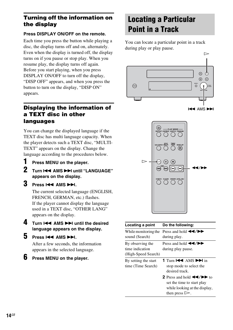 Locating a particular point in a track | Sony SCD-X501ES User Manual | Page 14 / 120