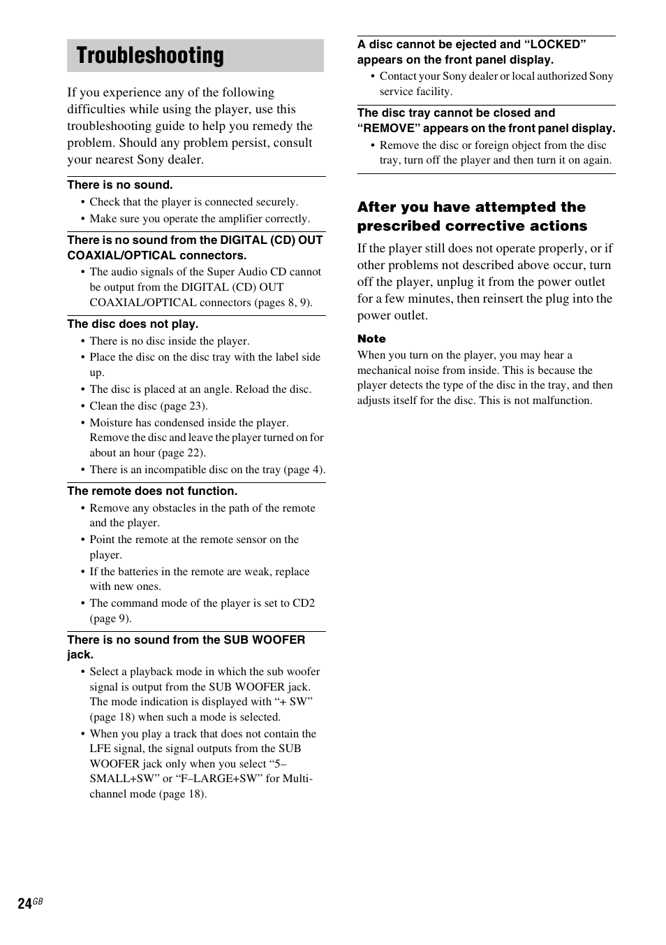Troubleshooting | Sony SCD-X501ES User Manual | Page 24 / 120