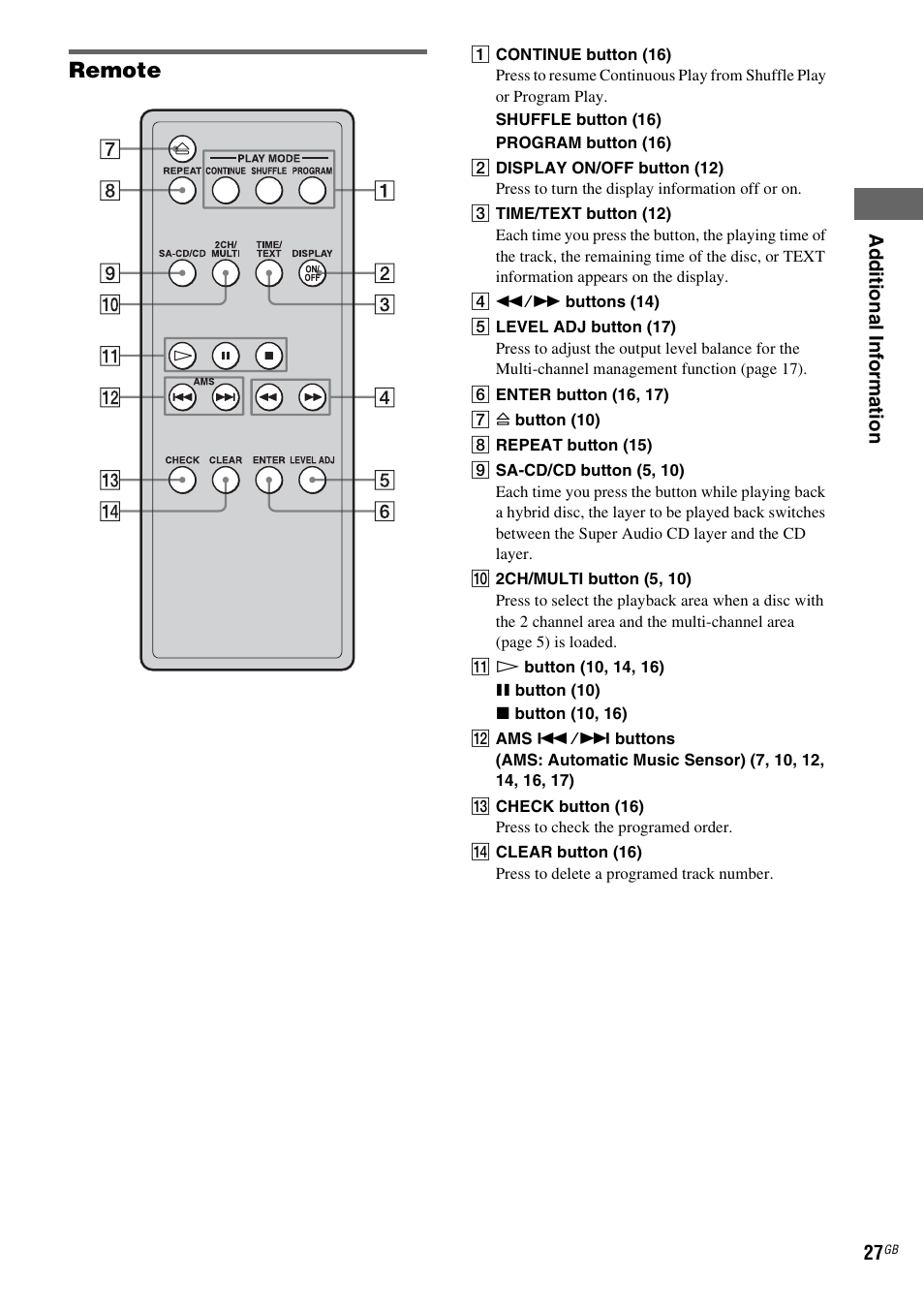 Remote | Sony SCD-X501ES User Manual | Page 27 / 120