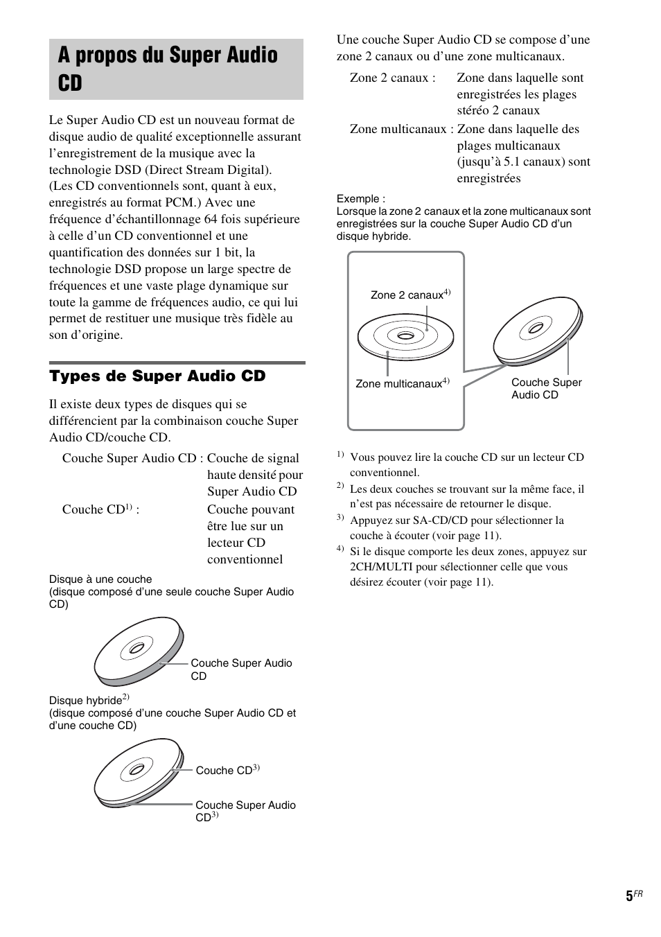 A propos du super audio cd, Types de super audio cd | Sony SCD-X501ES User Manual | Page 33 / 120