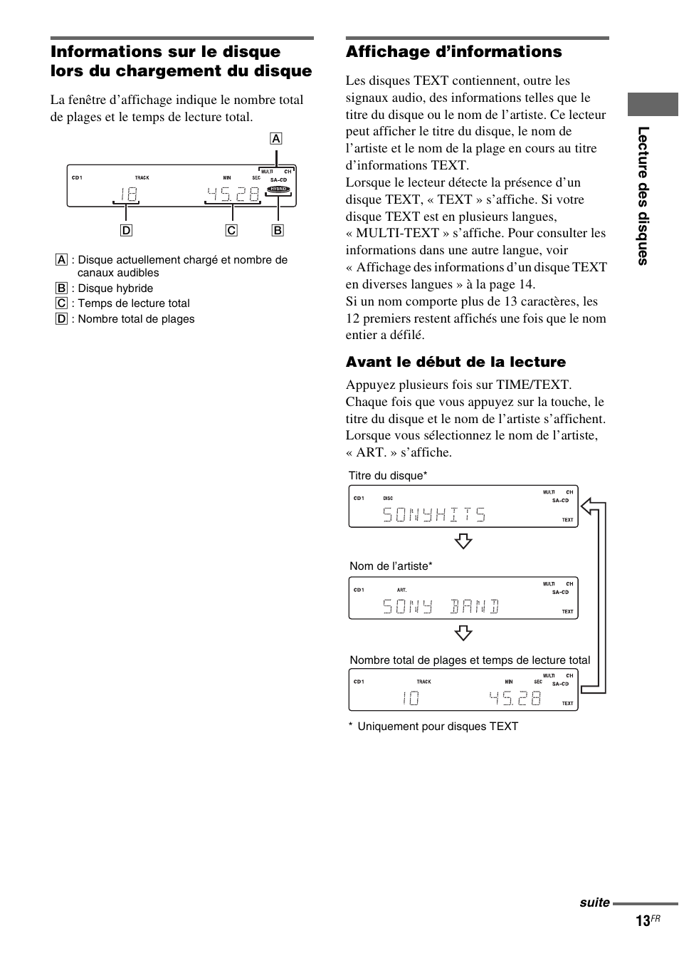 Affichage d’informations | Sony SCD-X501ES User Manual | Page 41 / 120