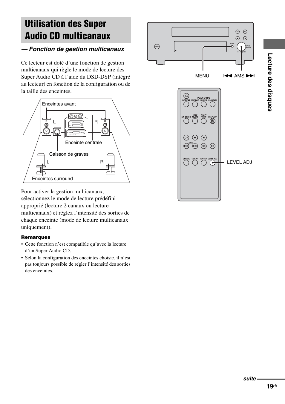 Utilisation des super audio cd multicanaux, Fonction de gestion multicanaux | Sony SCD-X501ES User Manual | Page 47 / 120