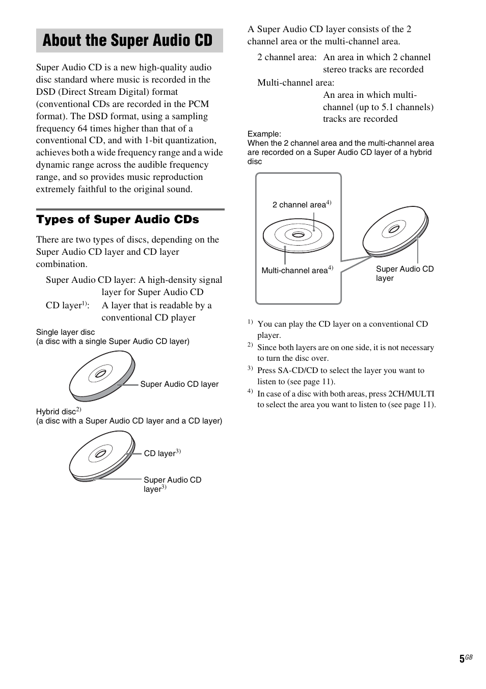 About the super audio cd, Types of super audio cds | Sony SCD-X501ES User Manual | Page 5 / 120