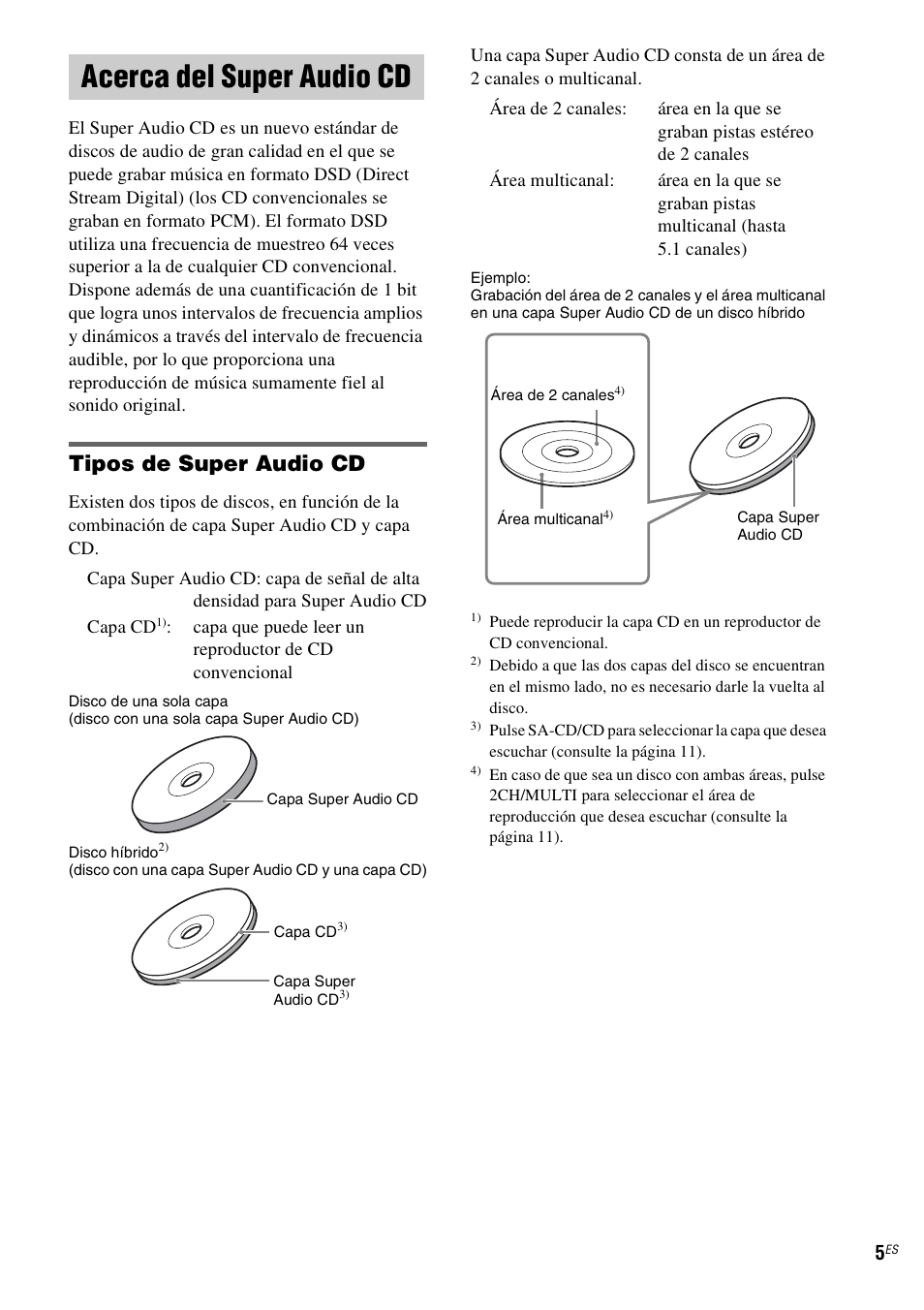 Acerca del super audio cd, Tipos de super audio cd | Sony SCD-X501ES User Manual | Page 63 / 120