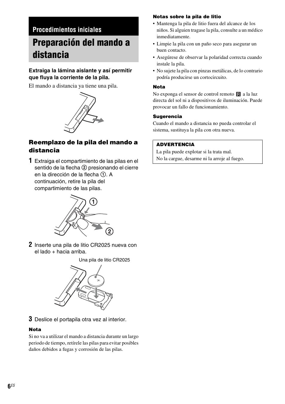 Procedimientos iniciales, Preparación del mando a distancia | Sony SCD-X501ES User Manual | Page 64 / 120