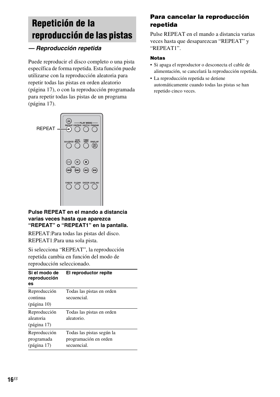 Repetición de la reproducción de las pistas, Reproducción repetida | Sony SCD-X501ES User Manual | Page 74 / 120