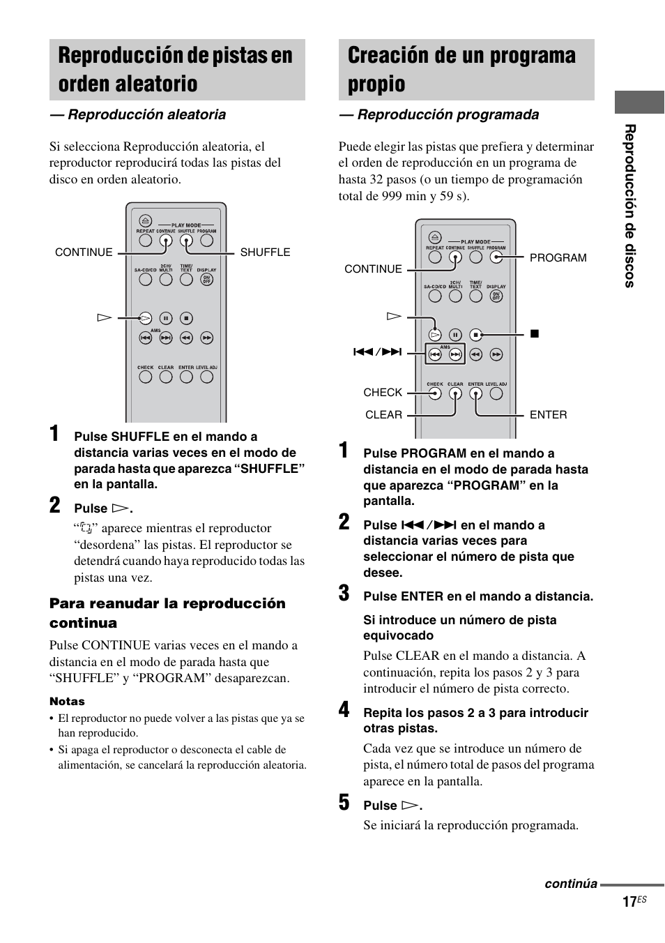 Reproducción de pistas en orden aleatorio, Reproducción aleatoria, Creación de un programa propio | Reproducción programada | Sony SCD-X501ES User Manual | Page 75 / 120