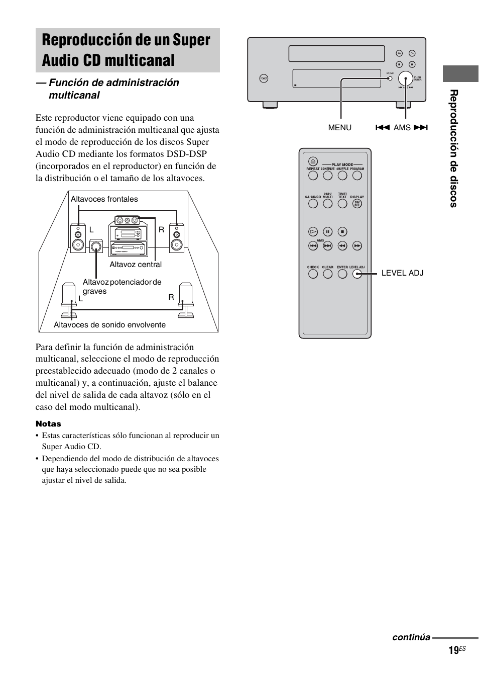 Reproducción de un super audio cd multicanal, Función de administración multicanal | Sony SCD-X501ES User Manual | Page 77 / 120