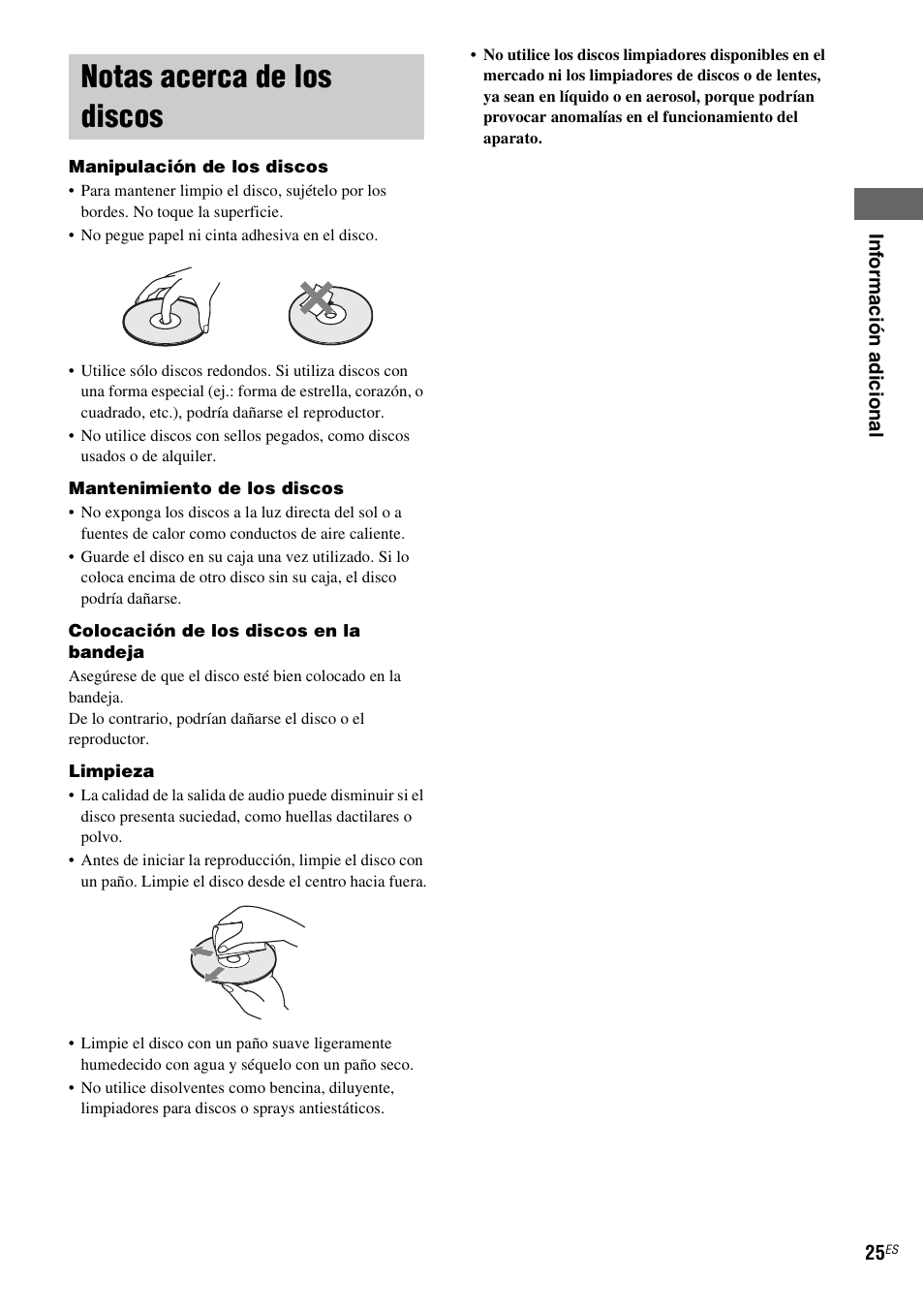 Notas acerca de los discos | Sony SCD-X501ES User Manual | Page 83 / 120