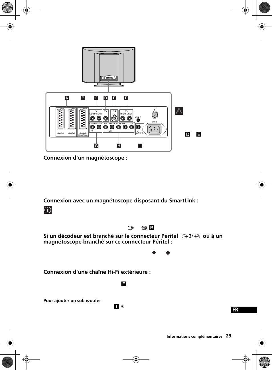 Fr connexion d'un magnétoscope, Connexion d'une chaîne hi-fi extérieure | Sony KZ-32TS1E User Manual | Page 126 / 135