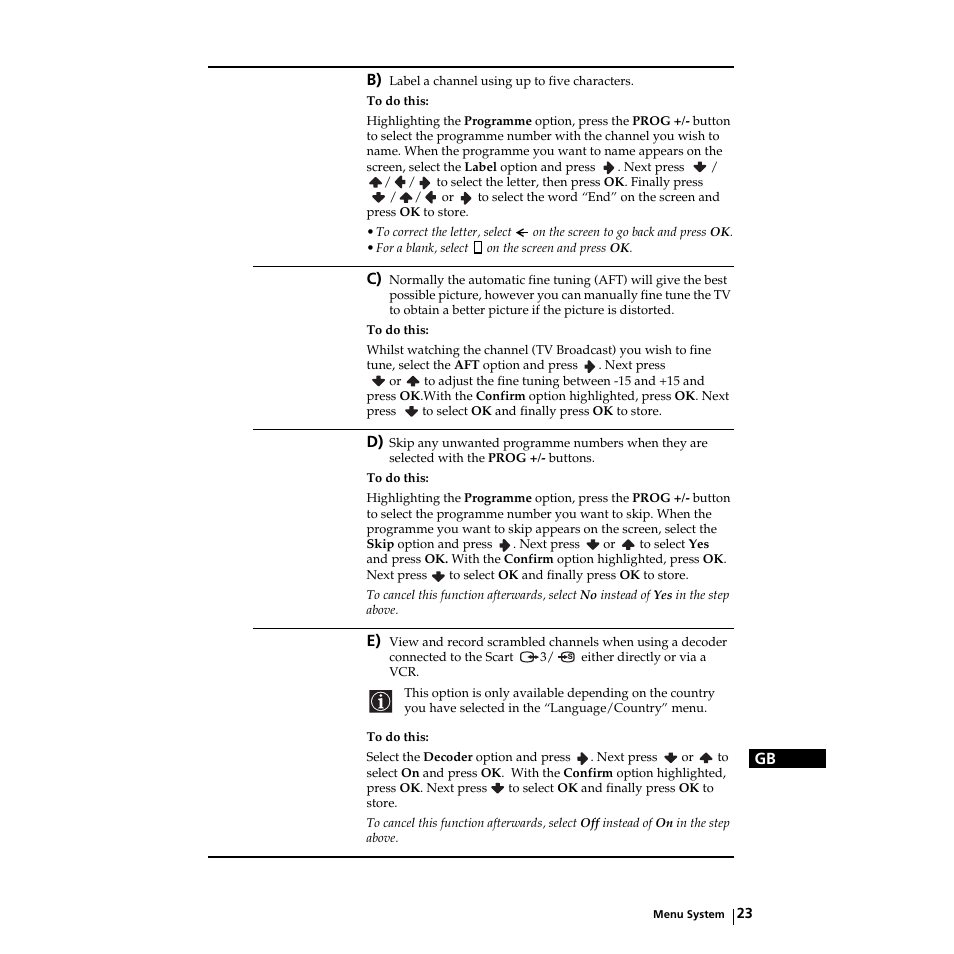 Gb b) | Sony KZ-32TS1E User Manual | Page 23 / 135