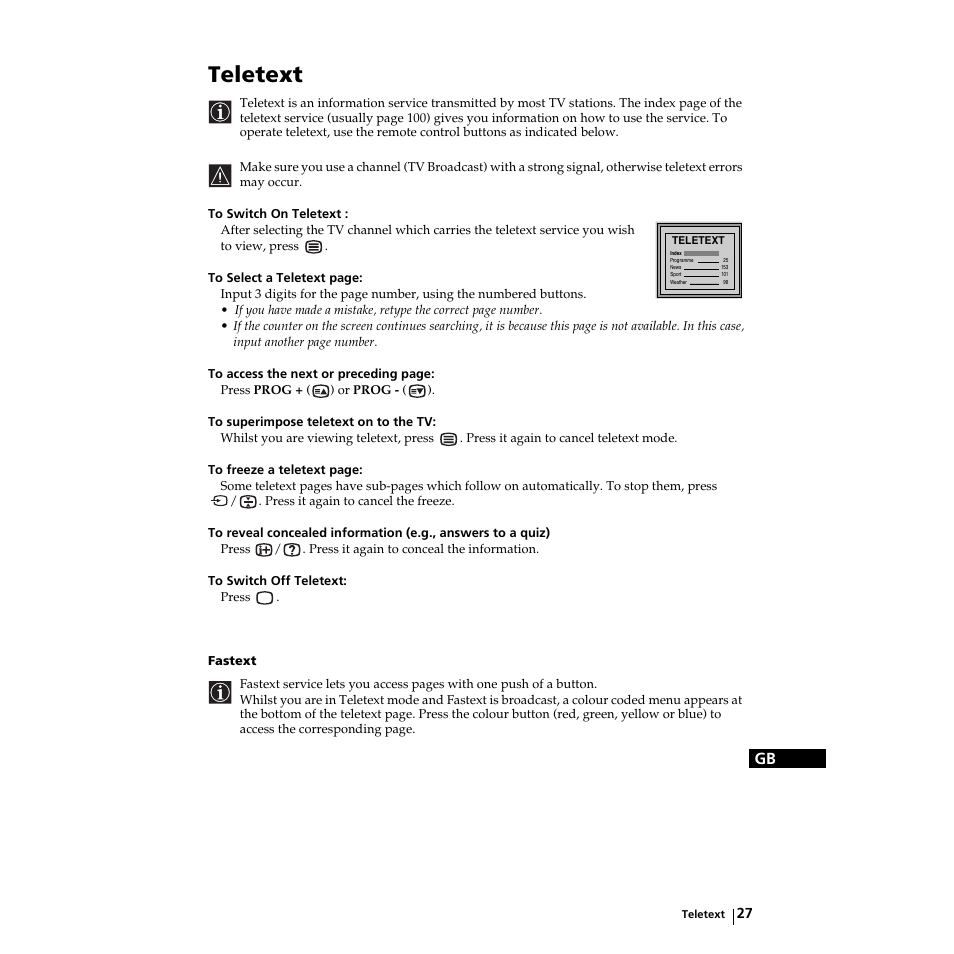 Teletext | Sony KZ-32TS1E User Manual | Page 27 / 135