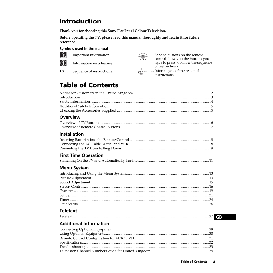 Sony KZ-32TS1E User Manual | Page 3 / 135