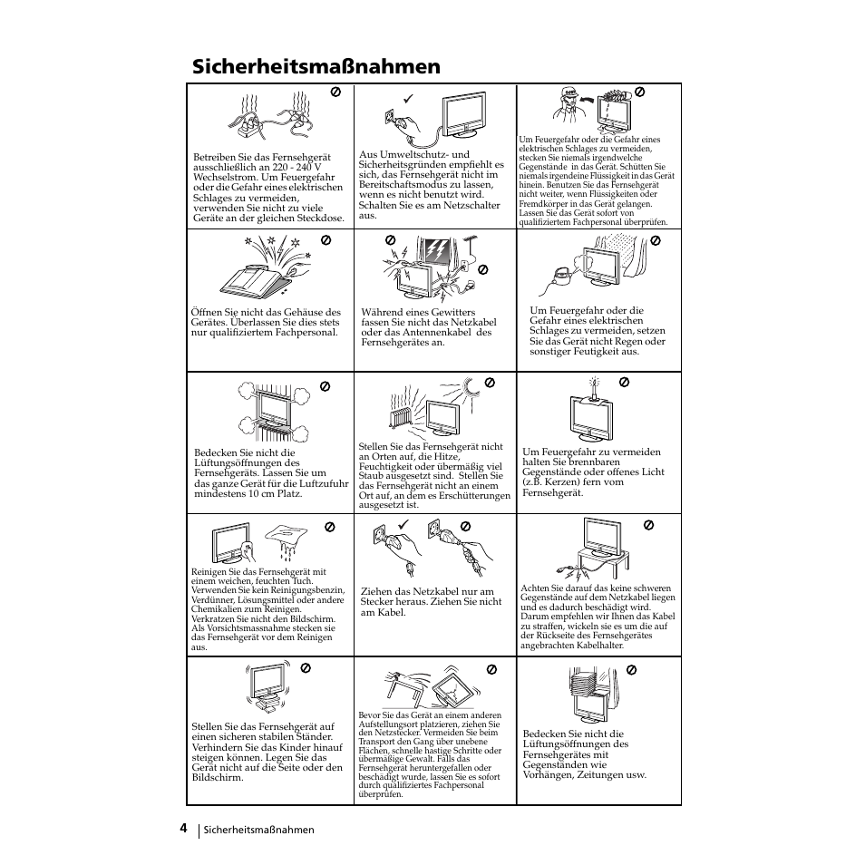 Sicherheitsmaßnahmen | Sony KZ-32TS1E User Manual | Page 37 / 135