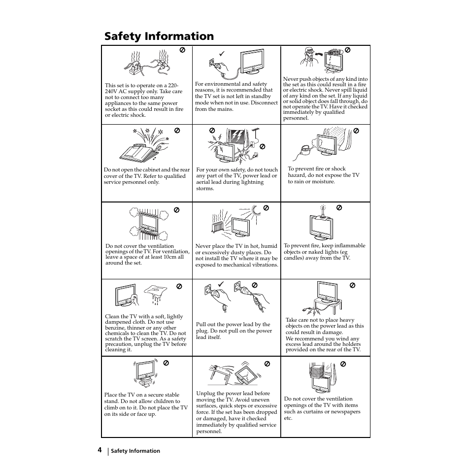 Safety information, Sicherheitsmaßnahmen, Normas de seguridad | Consignes de sécurité | Sony KZ-32TS1E User Manual | Page 4 / 135