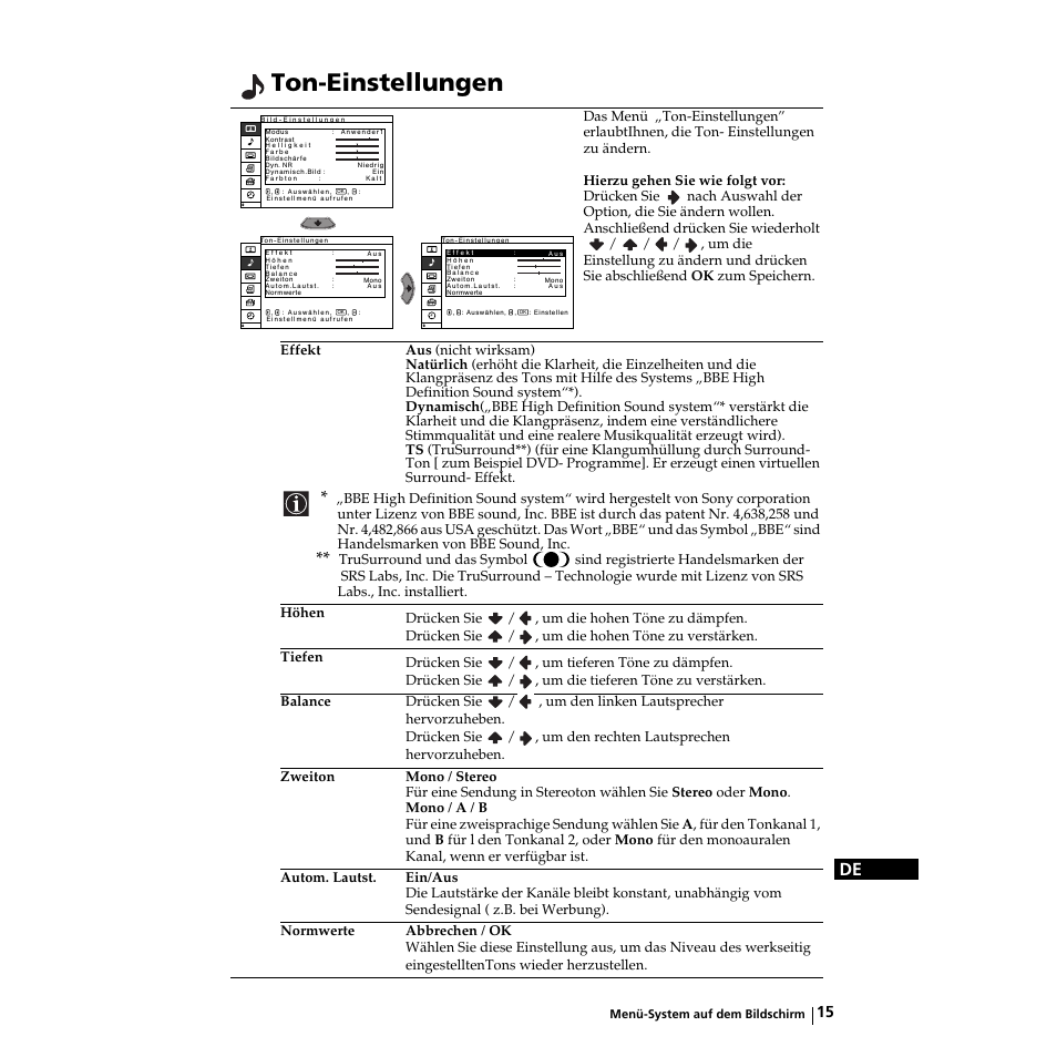 Ton-einstellungen | Sony KZ-32TS1E User Manual | Page 48 / 135