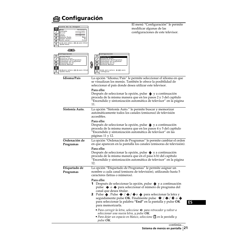 Configuración | Sony KZ-32TS1E User Manual | Page 86 / 135