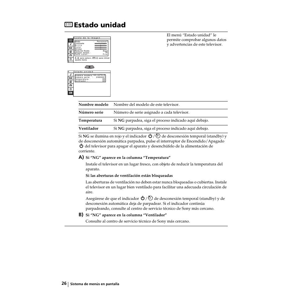 Estado unidad | Sony KZ-32TS1E User Manual | Page 91 / 135