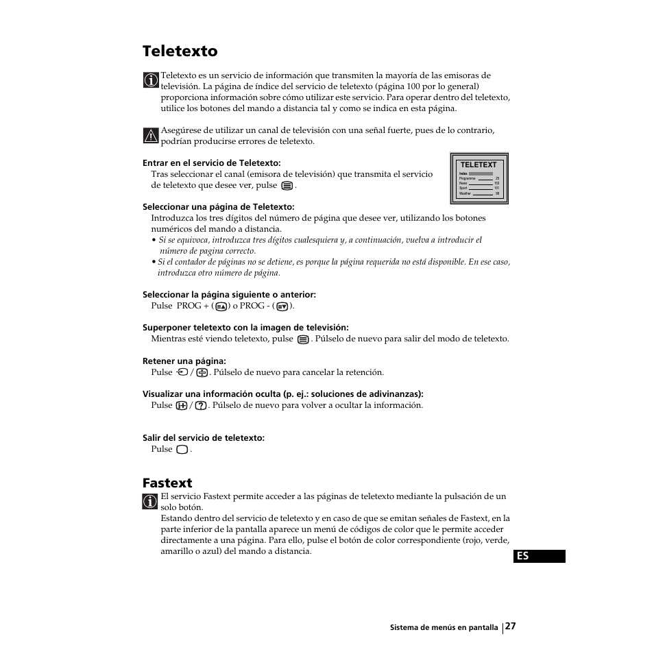 Teletexto, Fastext | Sony KZ-32TS1E User Manual | Page 92 / 135