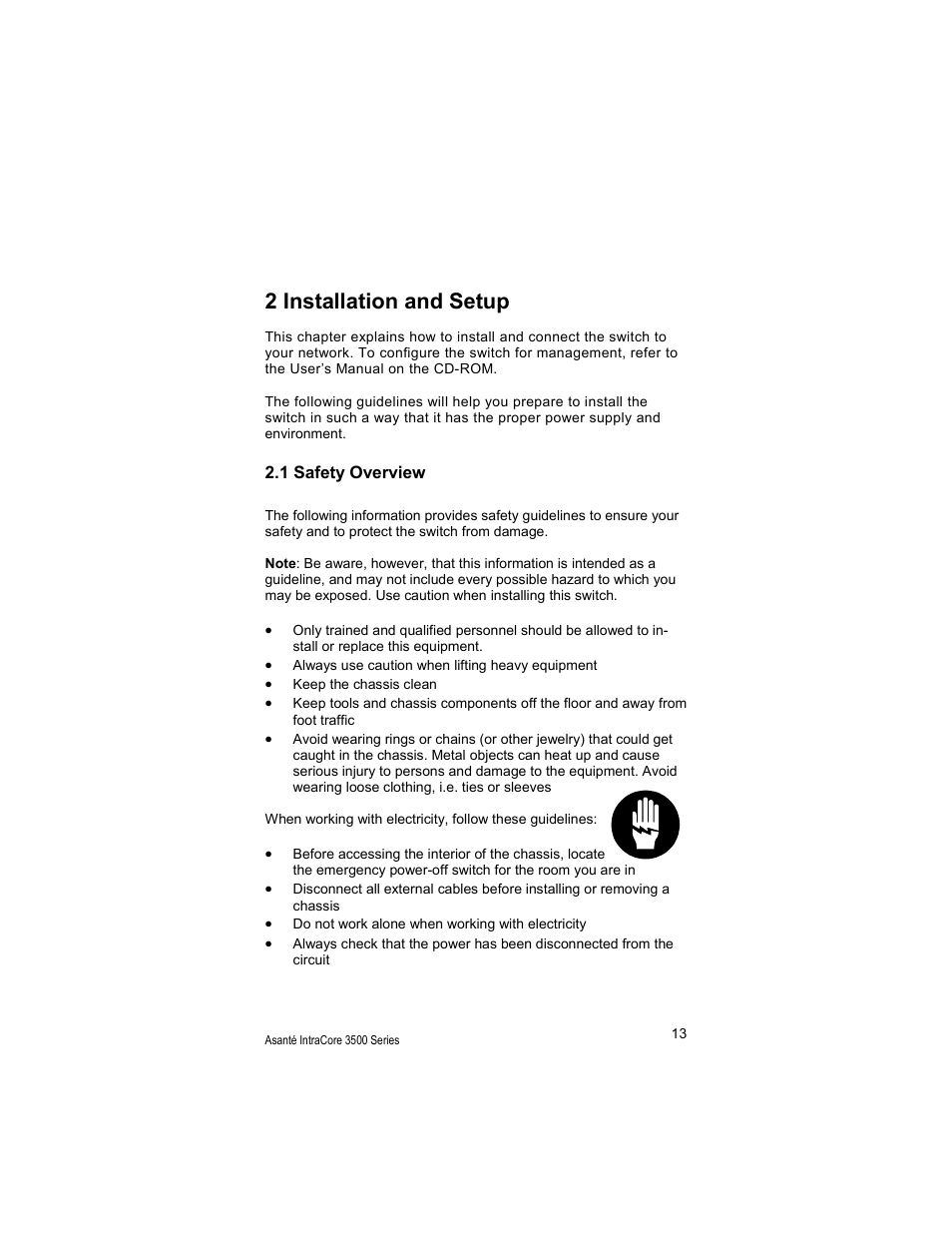 2 installation and setup | Asante Technologies 3500 User Manual | Page 13 / 36