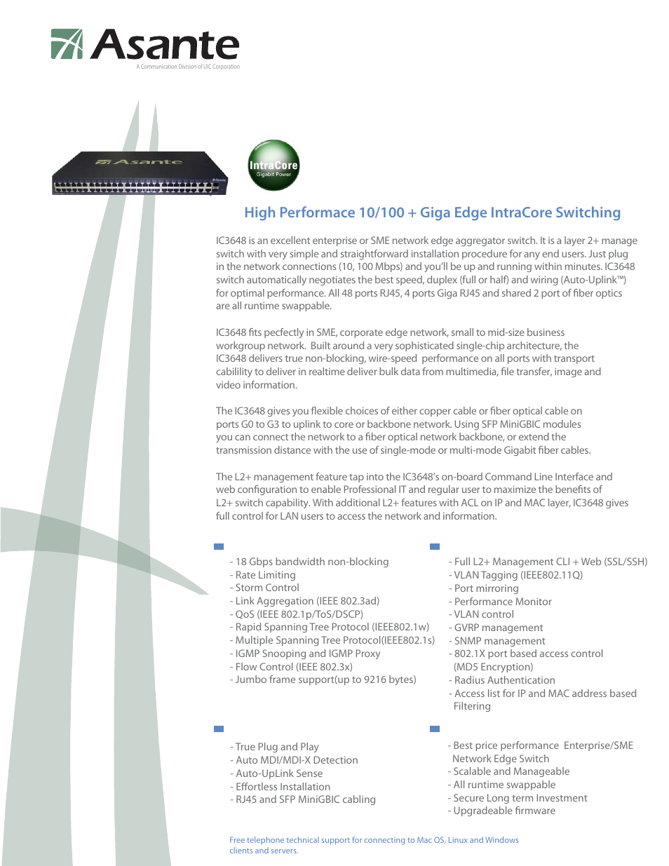 Asante Technologies IntraCore IC3648 User Manual | 2 pages
