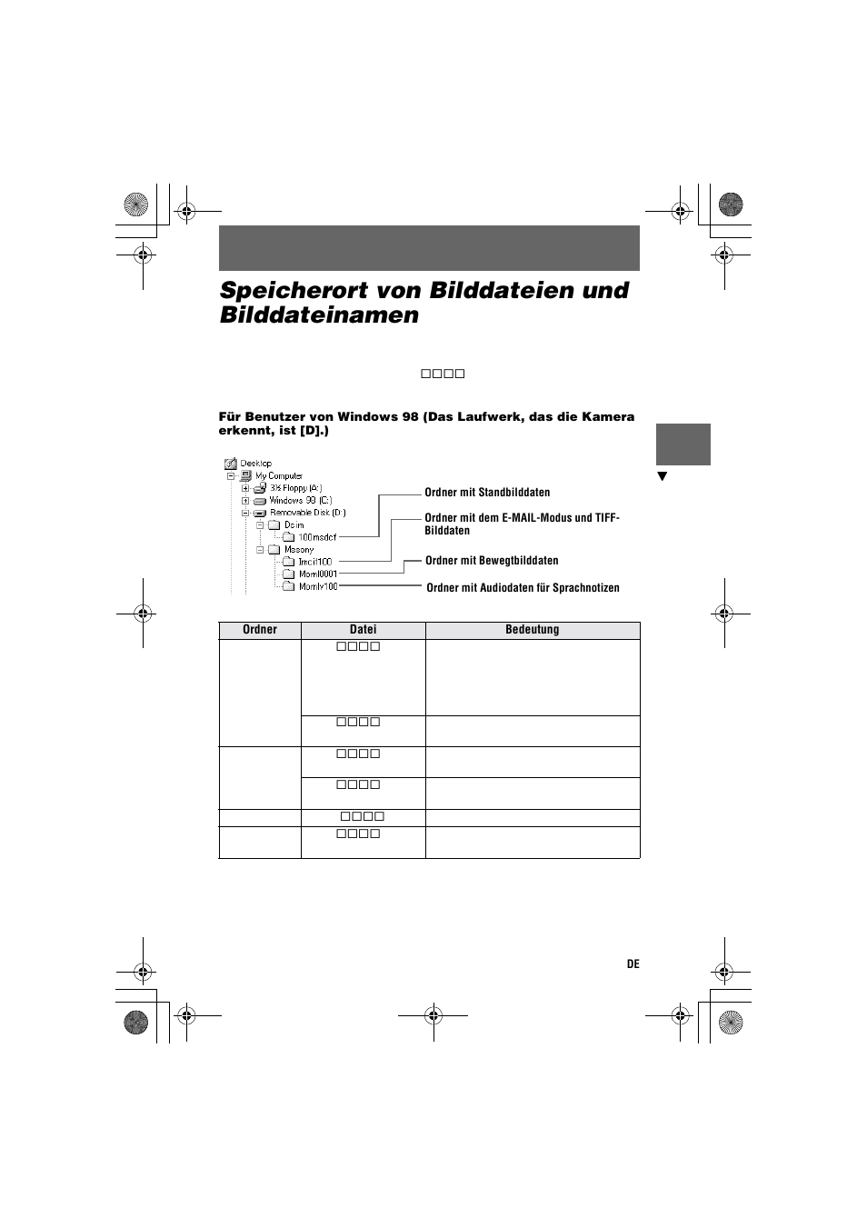 Speicherort von bilddateien und bilddateinamen | Sony MVC-CD1000 User Manual | Page 115 / 156
