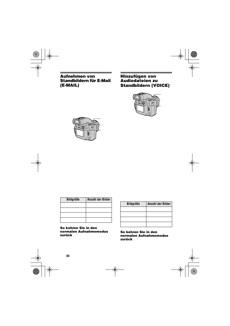 Aufnehmen von standbildern für e-mail (e-mail) | Sony MVC-CD1000 User Manual | Page 124 / 156