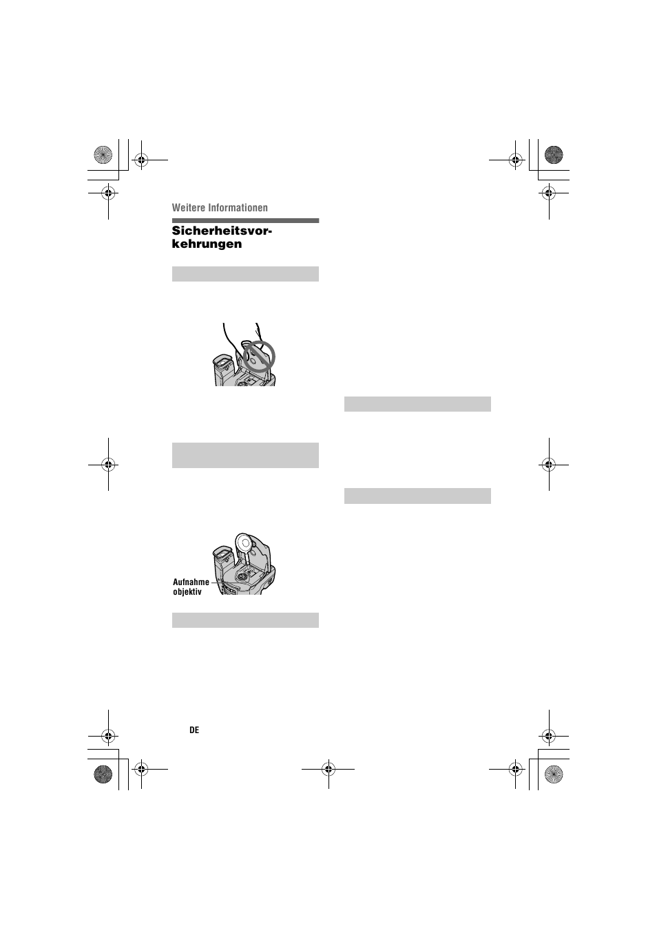 Sicherheitsvor- kehrungen, Handhabung der kamera, Reinigen des aufnahmeobjektivs | Reinigung, Betriebstemperatur, Feuchtigkeitskondensation | Sony MVC-CD1000 User Manual | Page 140 / 156