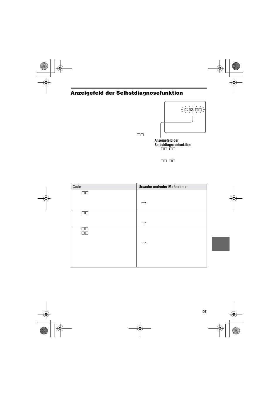 Anzeigefeld der selbstdiagnosefunktion, Seite 73 | Sony MVC-CD1000 User Manual | Page 149 / 156