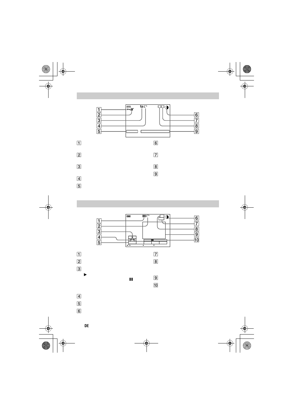 Anzeigen während der wiedergabe von standbildern, Anzeigen während der wiedergabe von bewegtbildern | Sony MVC-CD1000 User Manual | Page 152 / 156