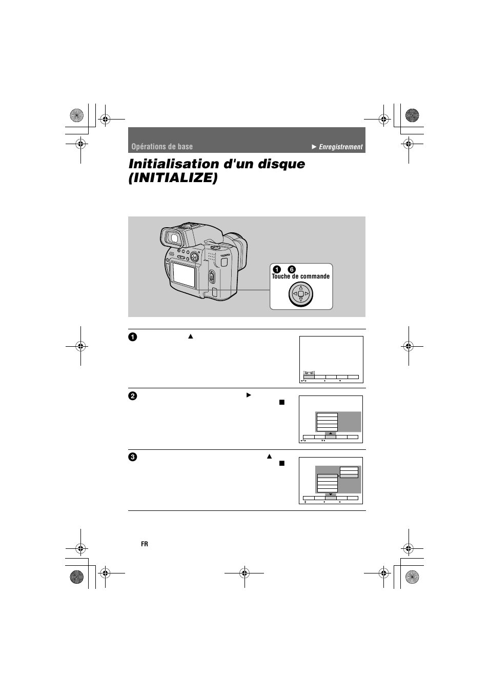 Initialisation d'un disque (initialize), Initialisation d'un disque, Initialize) | Opérations de base, B enregistrement | Sony MVC-CD1000 User Manual | Page 16 / 156