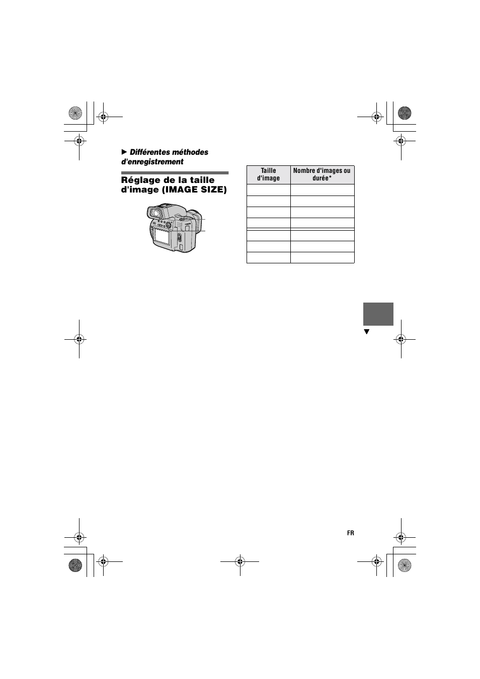 Réglage de la taille d'image (image size), Réglage de la taille d'image, Image size) | Sony MVC-CD1000 User Manual | Page 47 / 156