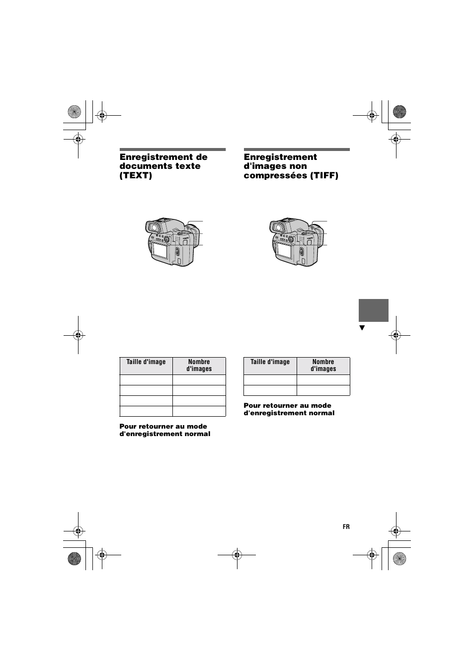 Enregistrement de documents texte (text), Enregistrement d'images non compressées (tiff), Enregistrement de documents | Texte (text), Enregistrement d'images non, Compressées (tiff) | Sony MVC-CD1000 User Manual | Page 49 / 156