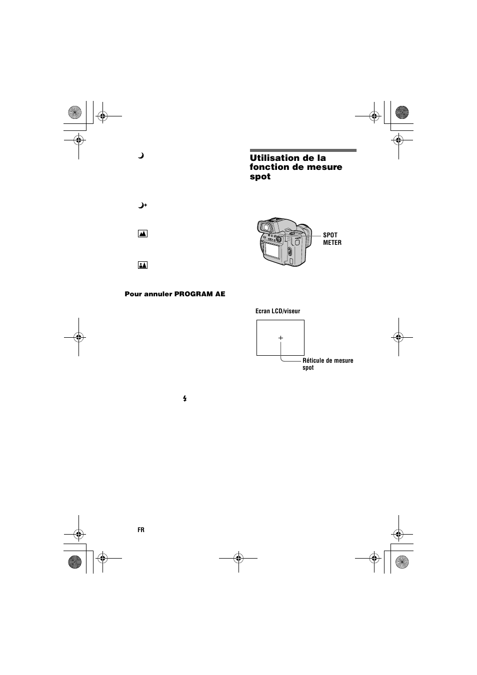 Utilisation de la fonction de mesure spot, Utilisation de la fonction, De mesure spot | R (52 | Sony MVC-CD1000 User Manual | Page 52 / 156