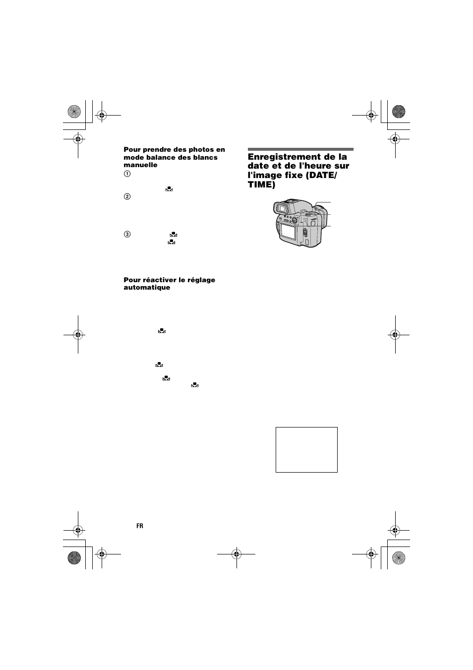 Enregistrement de la date et, De l'heure sur l'image fixe (date/time) | Sony MVC-CD1000 User Manual | Page 54 / 156