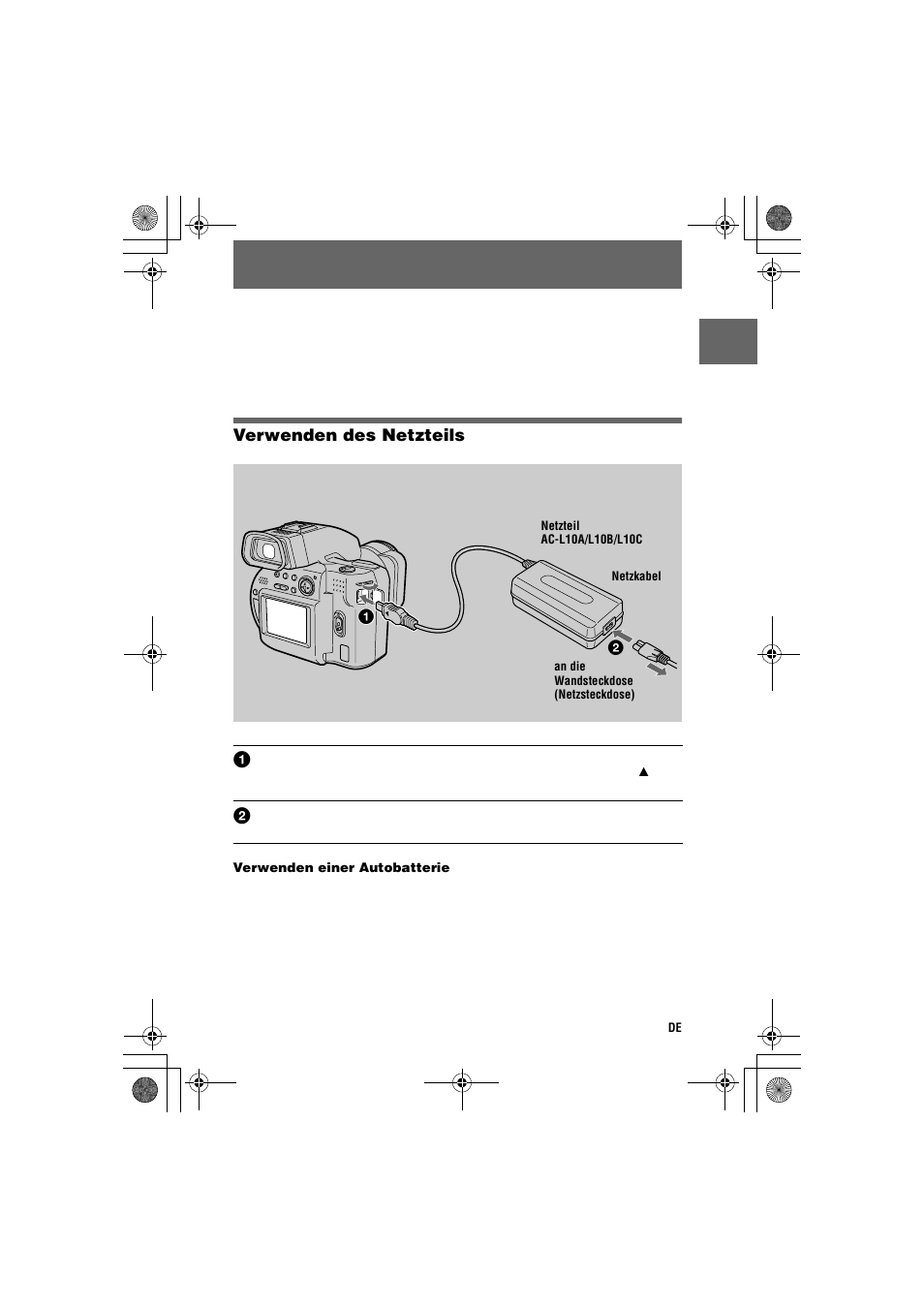 Verwenden des netzteils | Sony MVC-CD1000 User Manual | Page 87 / 156