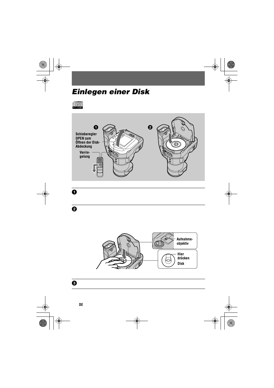 Einlegen einer disk | Sony MVC-CD1000 User Manual | Page 90 / 156