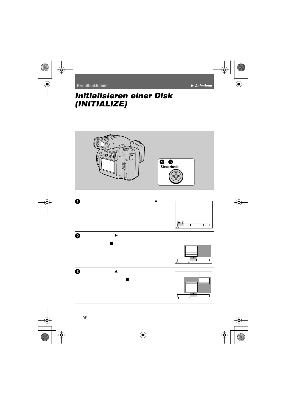 Initialisieren einer disk (initialize), Initialisieren einer disk, Initialize) | Grundfunktionen, B aufnahme | Sony MVC-CD1000 User Manual | Page 92 / 156