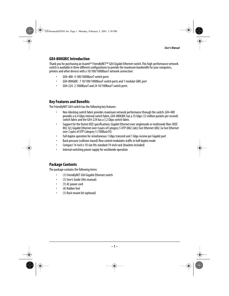 Asante Technologies GX4-800GBIC User Manual | 8 pages