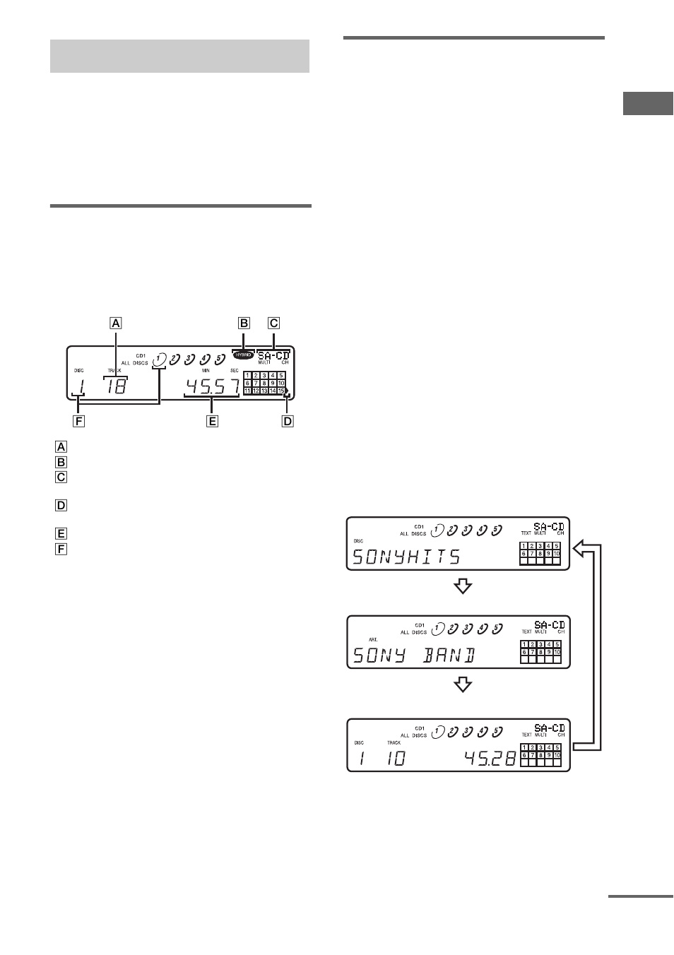 Verwenden des displays, Cd-informationen zur eingelegten cd, Anzeigen von informationen | Sony SCD-CE595 User Manual | Page 59 / 100