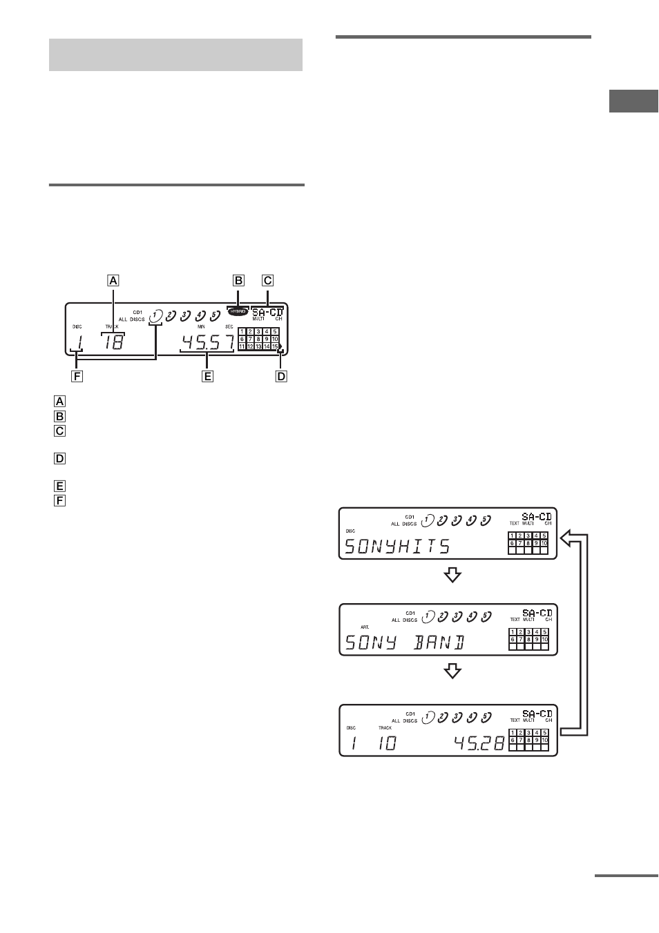 Utilización de la pantalla, Información al cargar el disco, Visualización de información | Sony SCD-CE595 User Manual | Page 85 / 100