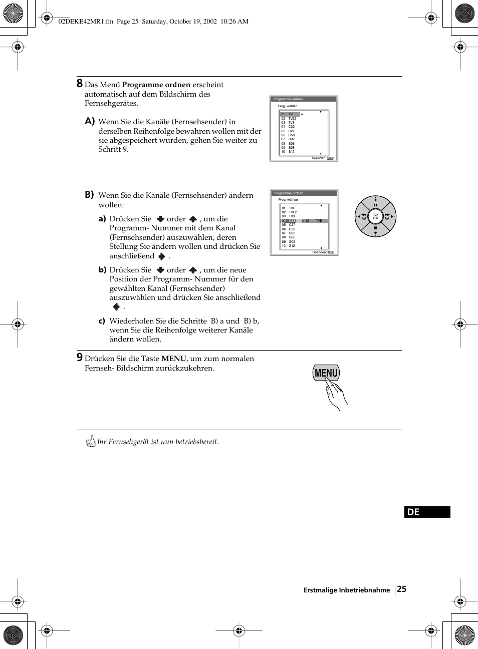 Menu | Sony KE-42MR1 User Manual | Page 101 / 305